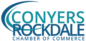 The logo for the conyers rockdale chamber of commerce