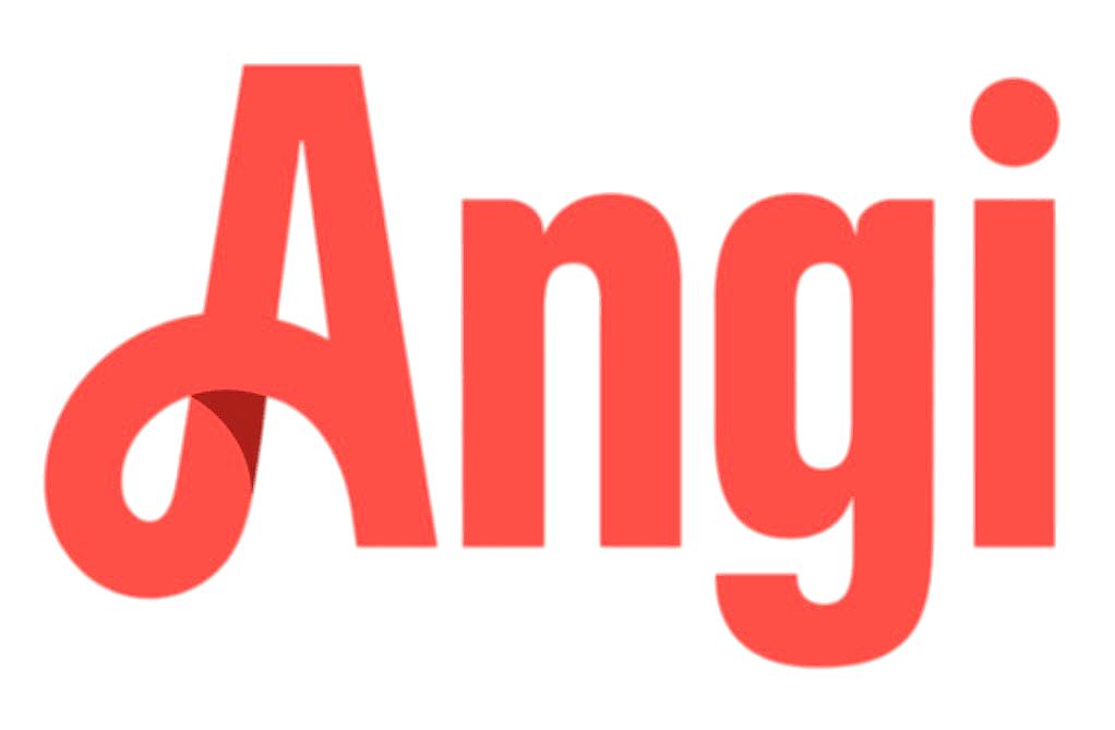The word angi is written in red on a white background