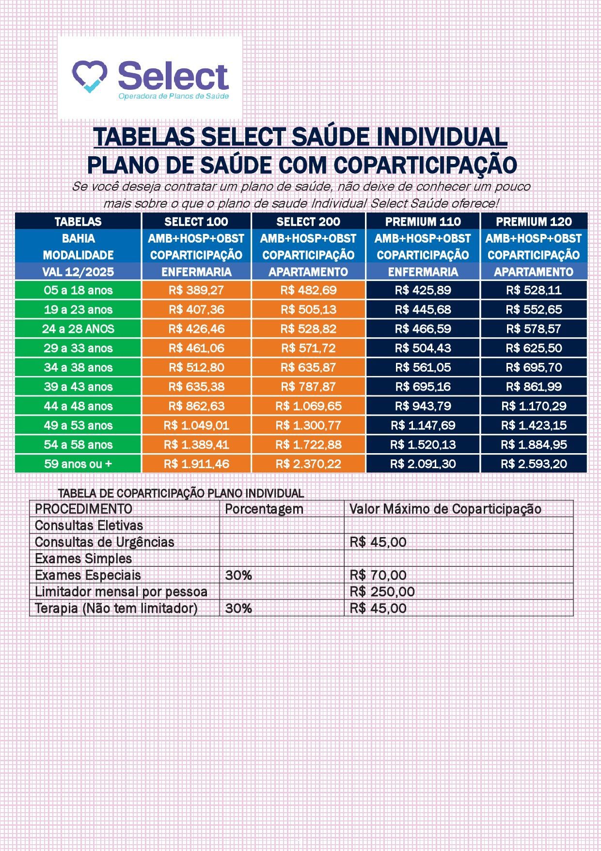 tabela de preços select saude