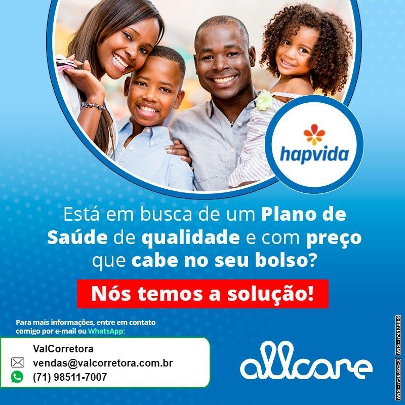 Plano de Saude Hapvida Intermedica Adesão Individual
Salvador (BA), Lauro de Freitas (BA), Camaçari (BA), Feira de Santana (BA)