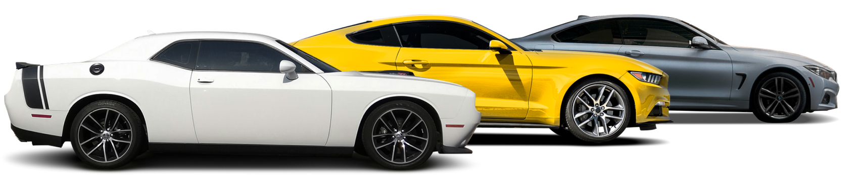 Three colorful cars parked side-by-side: white, yellow, and grey. | St. Louis Auto & Truck Repair