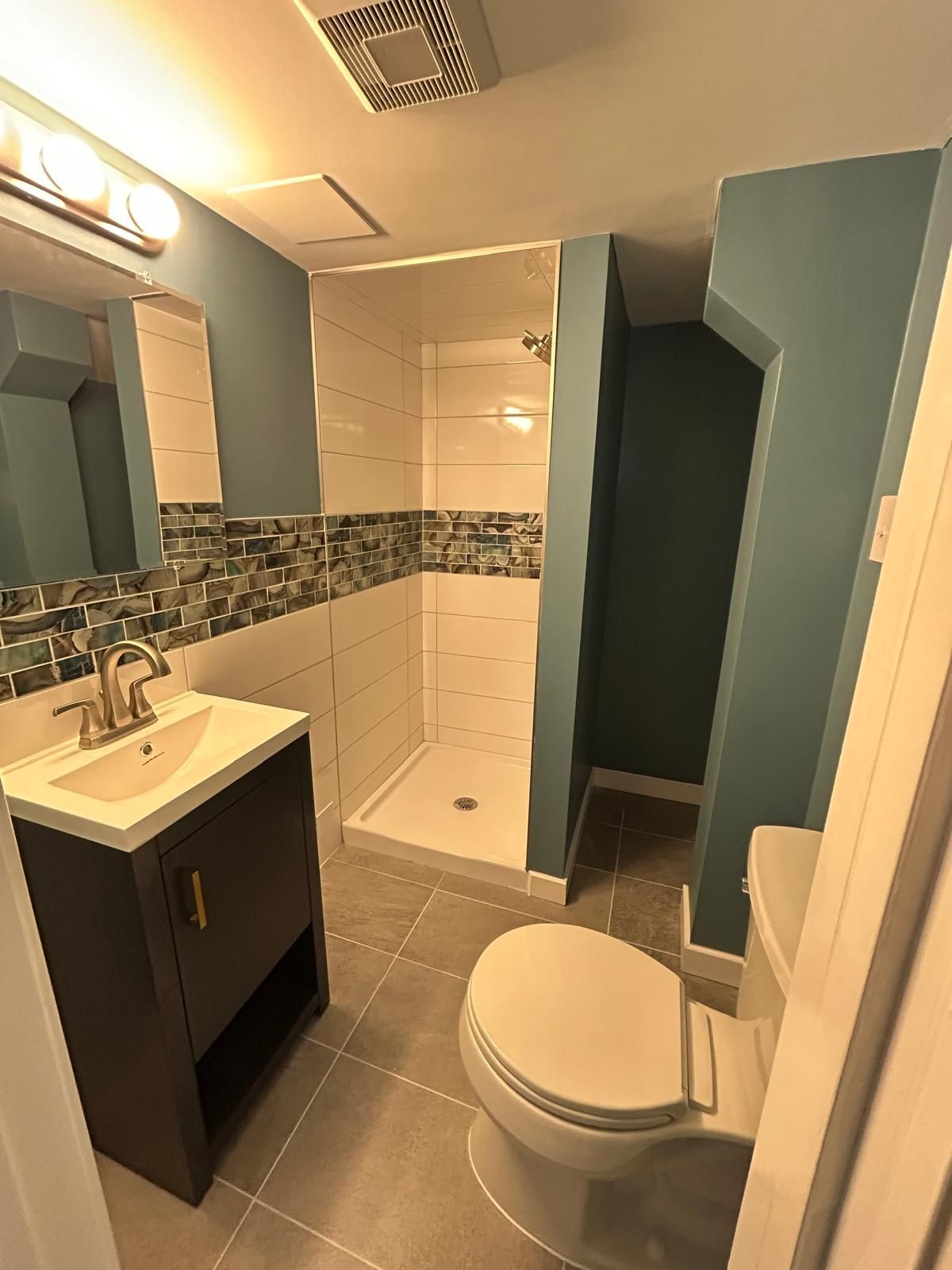 after total bathroom remodeling with walk-in shower near monroe nj