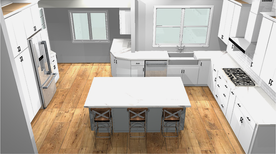 A 3d rendering of a kitchen remodel in Central NJ
