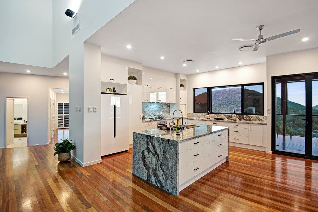 Modern Kitchen With Marble Island — Builder In Whitsundays, QLD