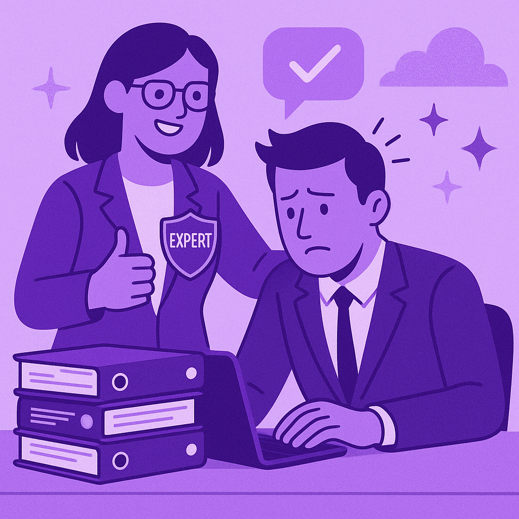 A woman is putting her hand on a man 's shoulder while he is using a laptop computer.