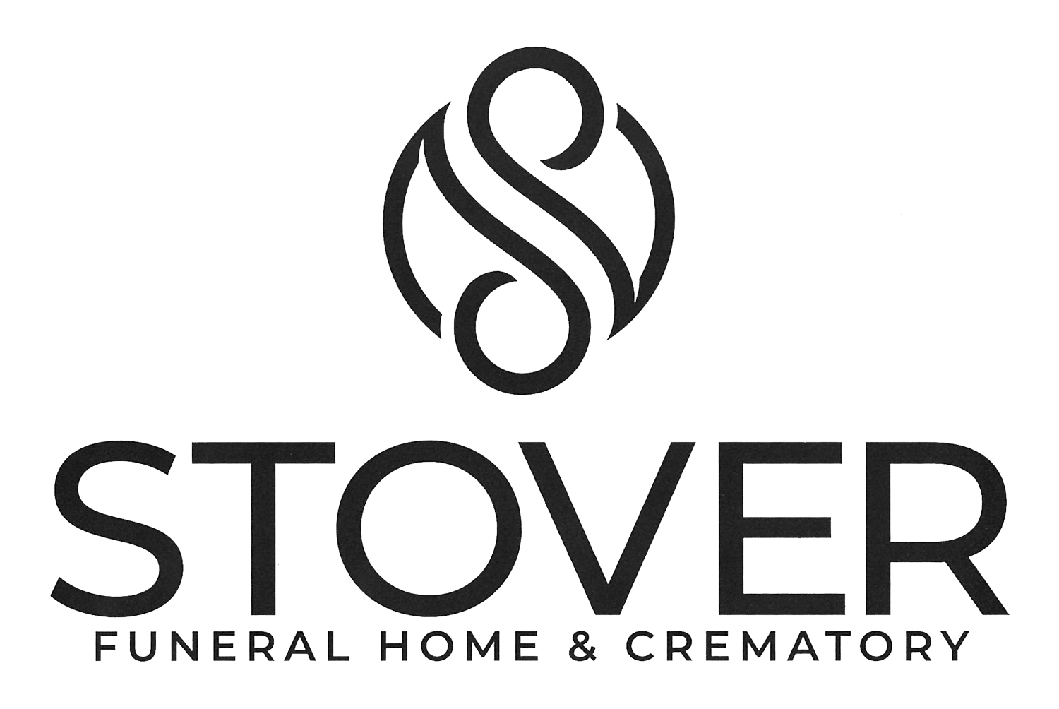 Logo of Stover Funeral Home & Crematory; stylized "S" design with "STOVER" text below.