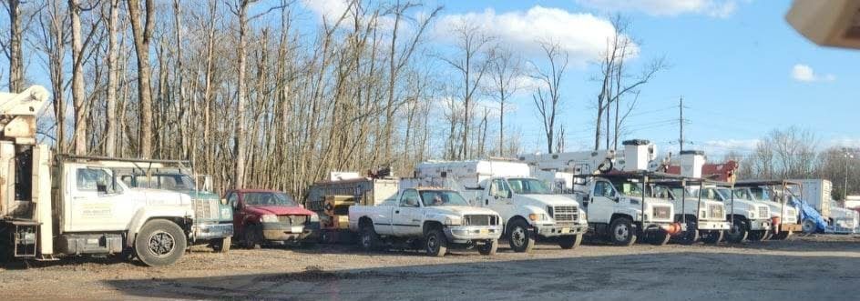 A Row of Trucks Are Parked in A Parking Lot – Lawrence Township, NJ – Carroll Tree Service