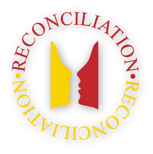 A logo for reconciliation with two faces in a circle