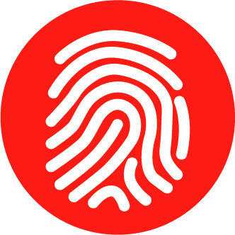 A red circle with a white fingerprint in it