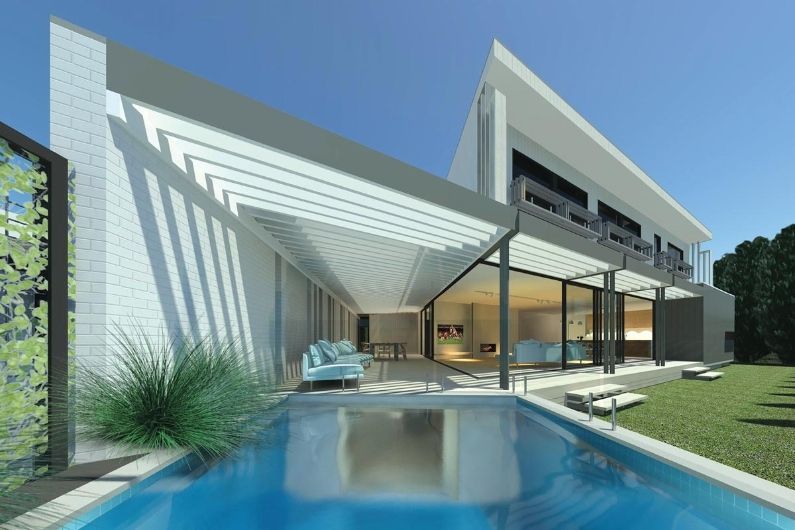 An Artist 's Impression of a House With a Swimming Pool — KM Custom Homes In Mount Eliza, VIC