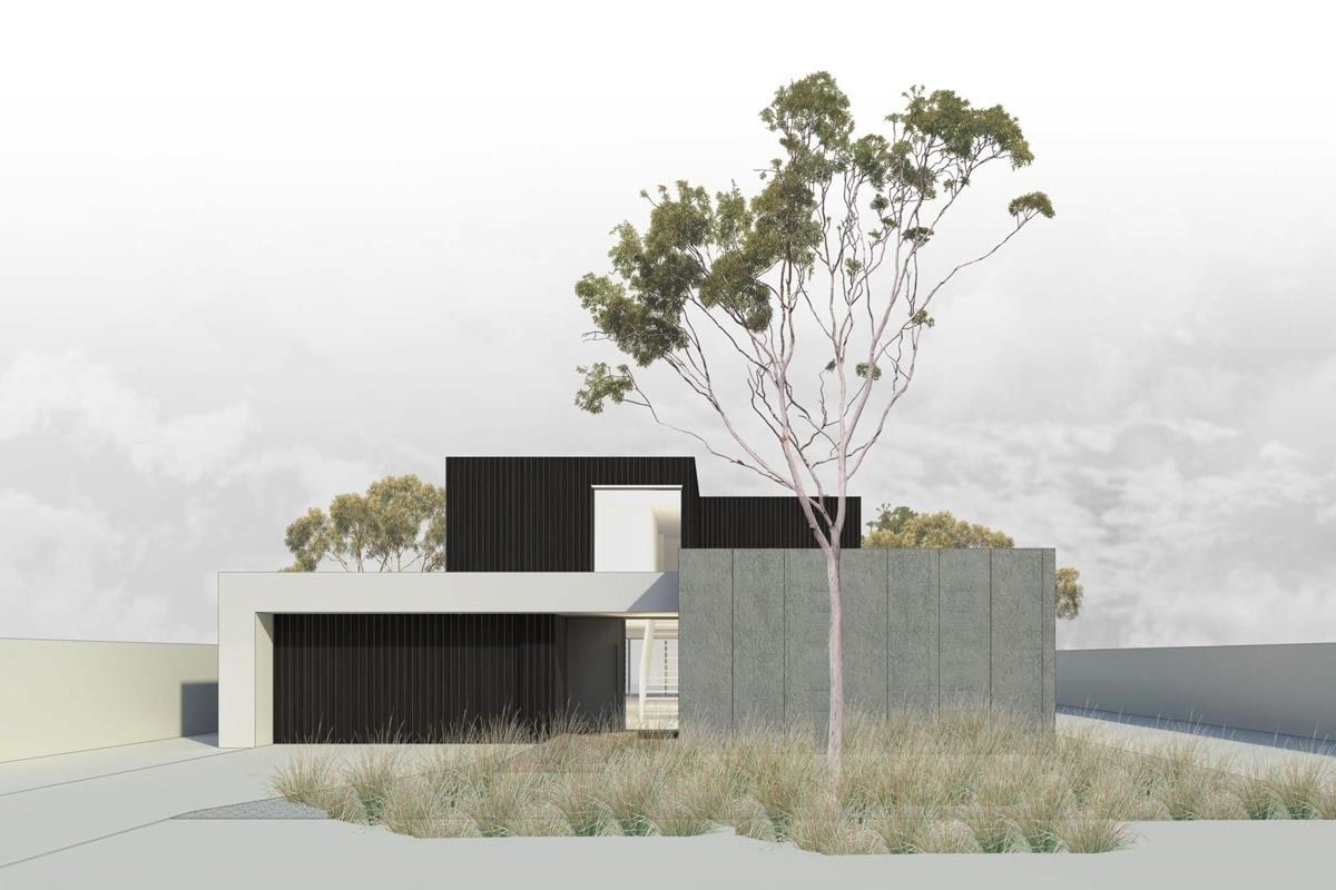 A Rendering Of A Modern House With A Tree In Front Of It — KM Custom Homes In Mount Eliza, VIC