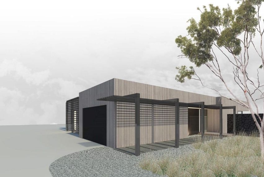 A Rendering Of A House With A Pergola And Trees In Front Of It — KM Custom Homes In Mount Eliza, VIC