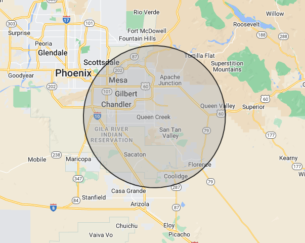 A map of phoenix , arizona with a circle around it.