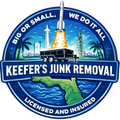 Keefer's Junk Removal logo with white text and a black trailer