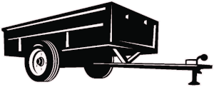 A black and white drawing of a trailer on a white background.