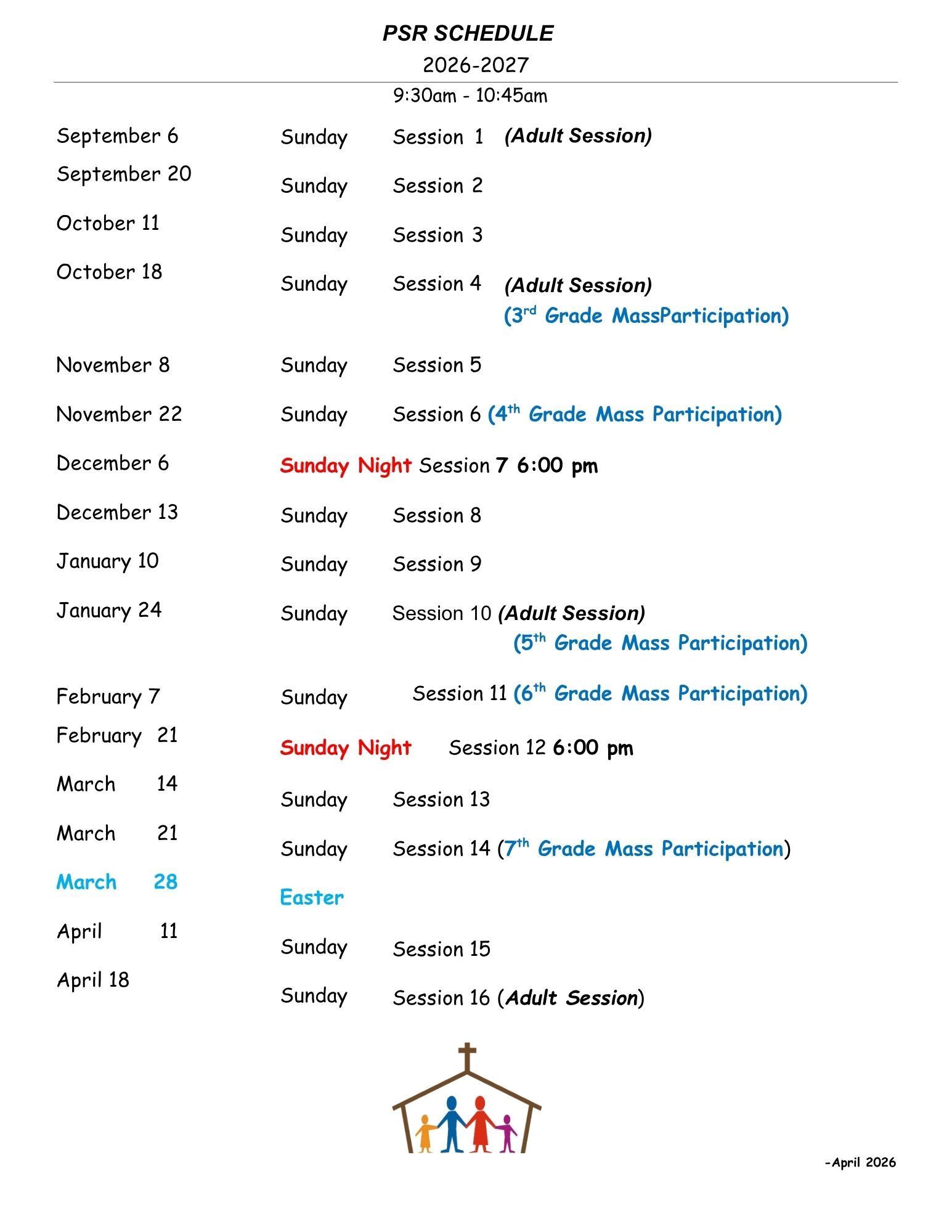 PSR Schedule 2025-2026 PSR Schedule 2025-2026