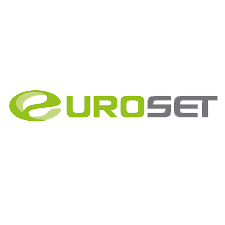 the logo for euroset is green and gray on a white background .