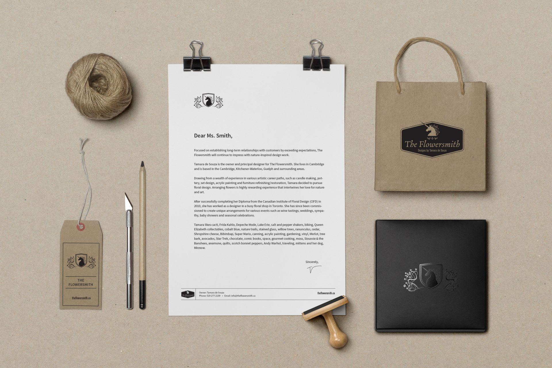 The Flowersmith stationery design by graphic designer Ben Haskins of Active Reason Design