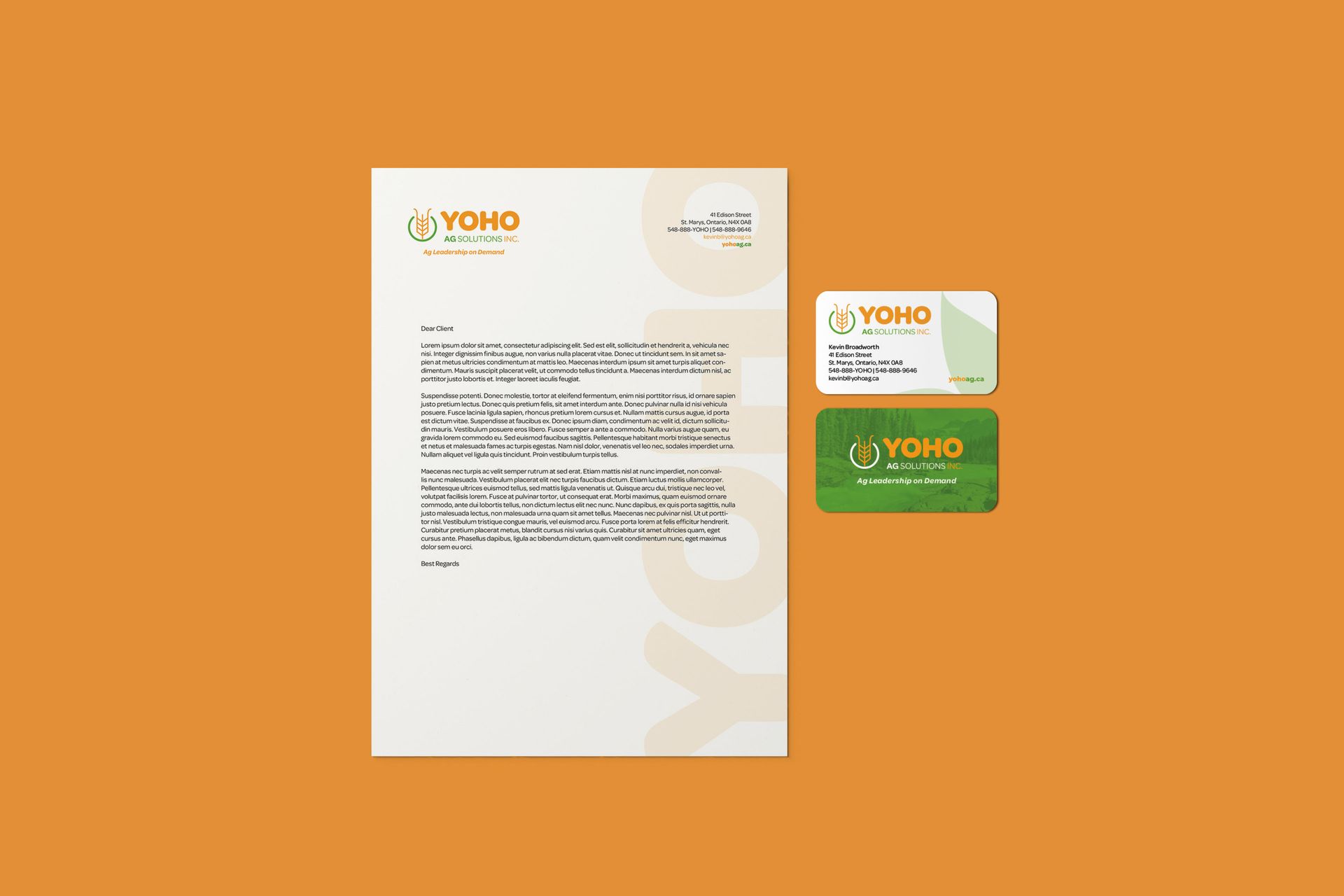 Yoho Ag Solutions letterhead and stationery design