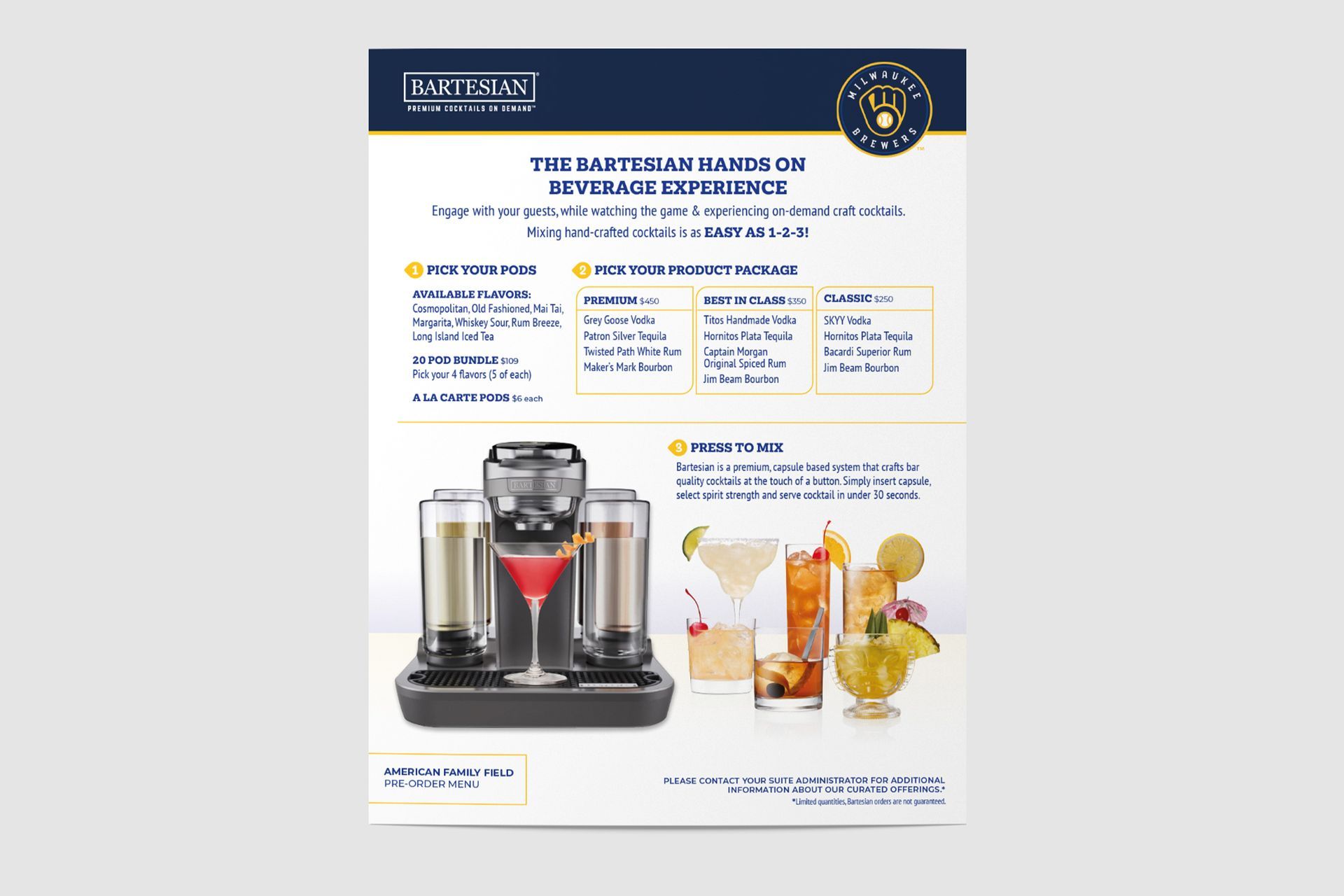 Cocktail capsule machine sports menus