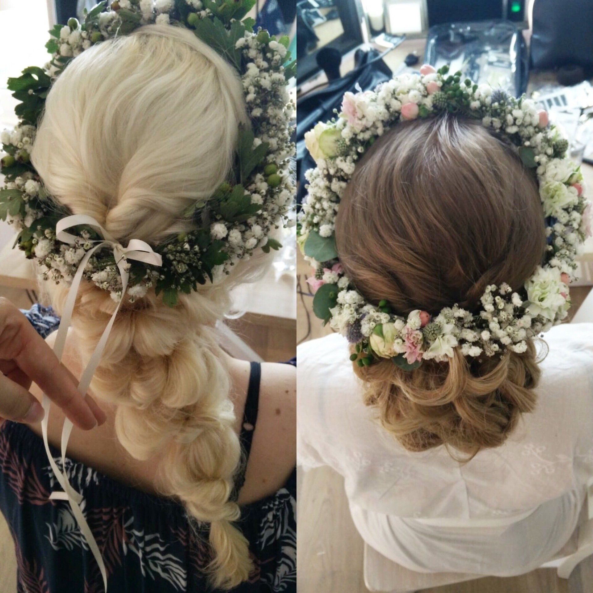 Eine Frau mit einer Blumenkrone im Haar