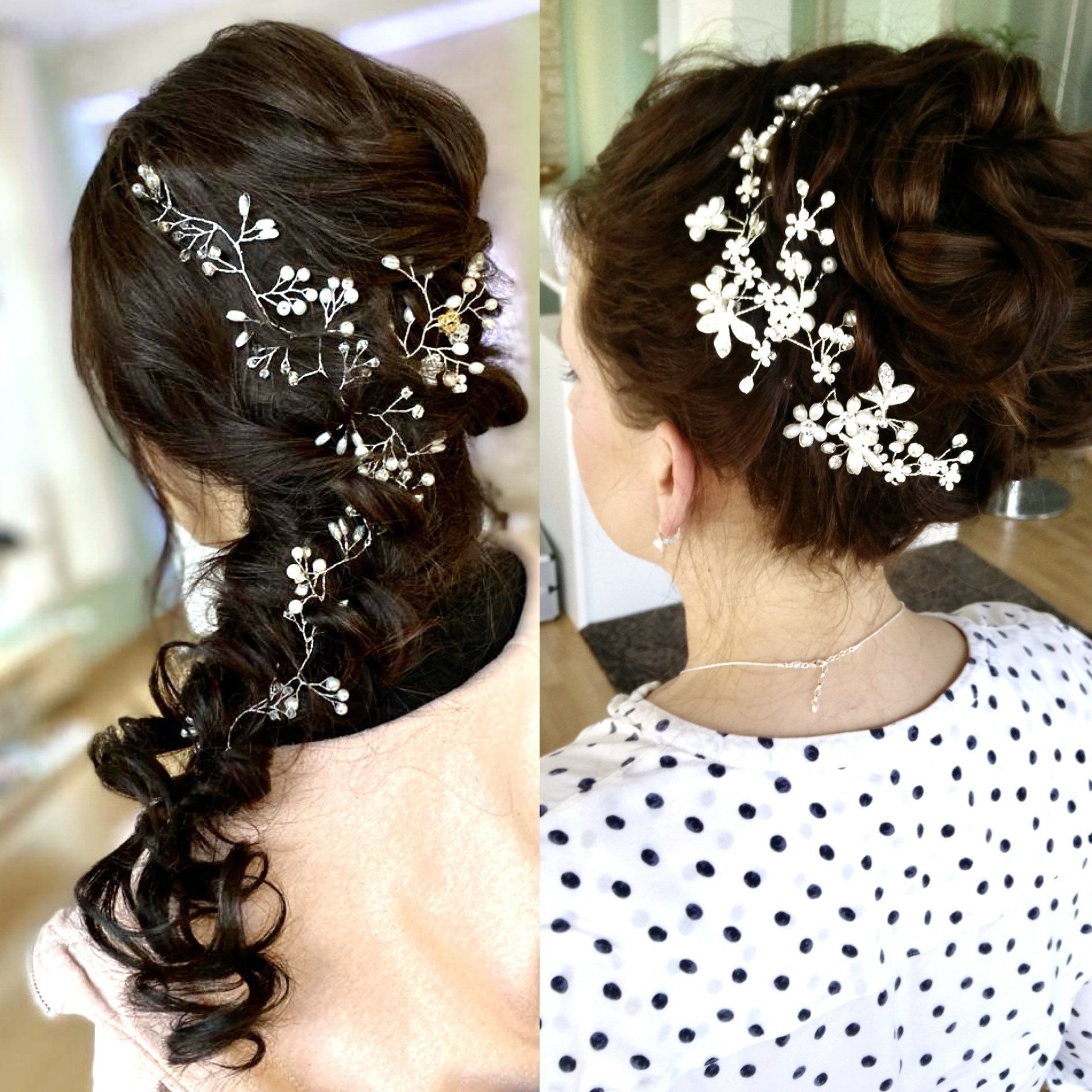 Zwei Bilder von Frauenhaaren mit Blumen darin