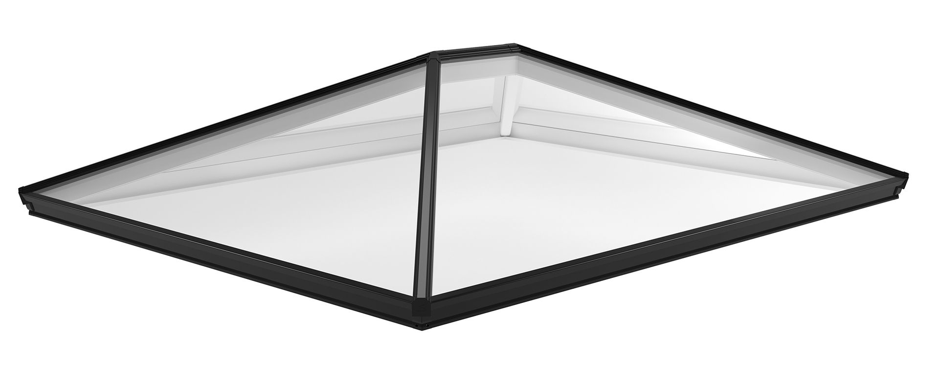 Skylight with a black frame and clear glass.