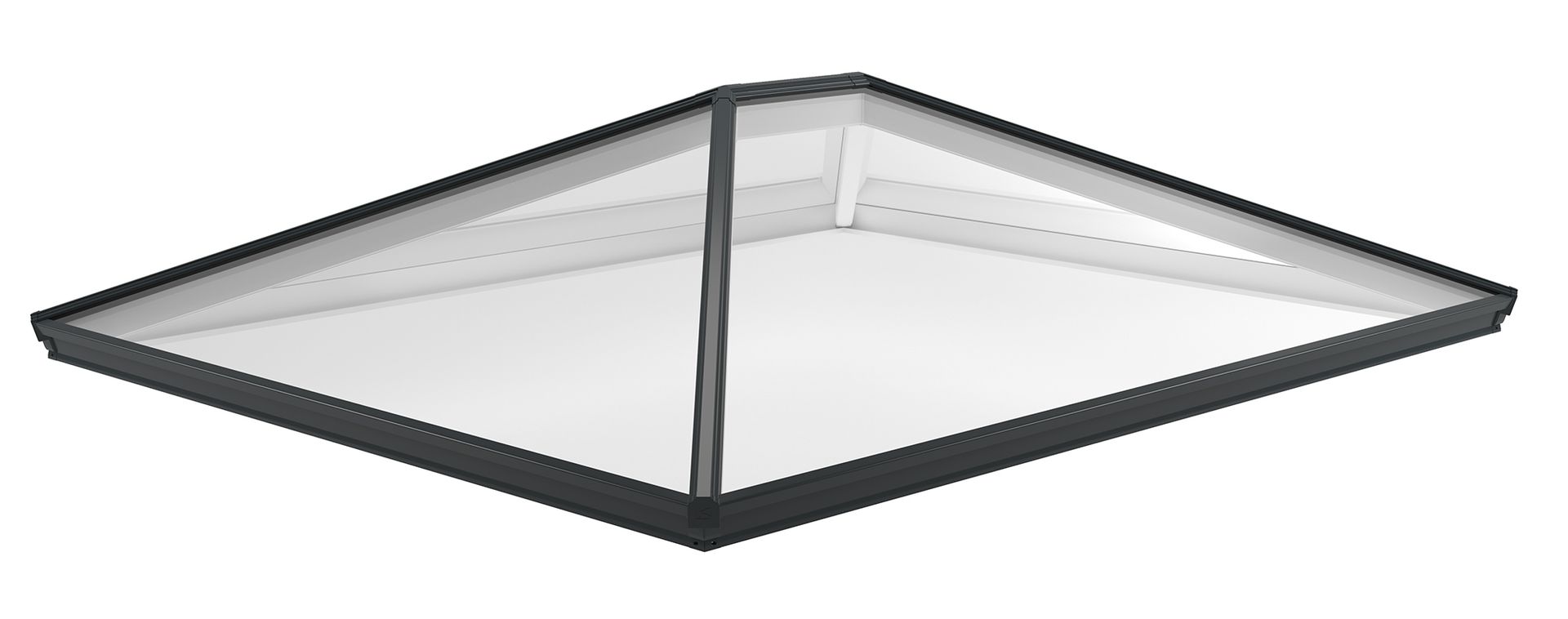 Skylight with a dark frame and a clear glass top.