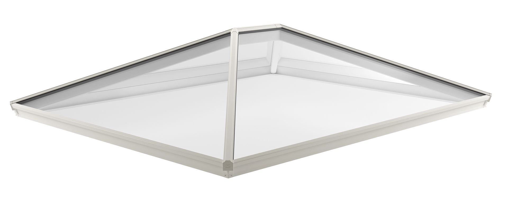 A rectangular white skylight with a frame and a central vertical support.