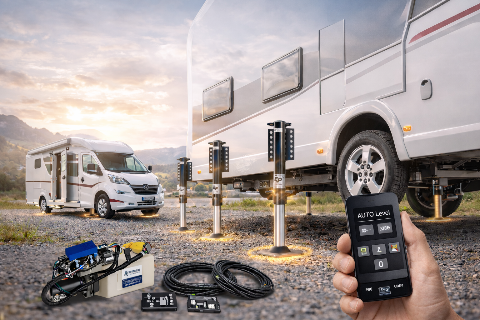 Wohnmobil mit Hubstützensystem für komfortables Nivellieren