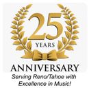 Gold emblem for 25th Anniversary and slogan for Pacific Mist Music