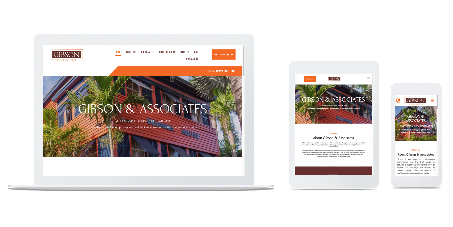 A laptop , tablet , and cell phone displaying a website.