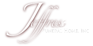 Jeffress Funeral Home, Inc. logo in white script with a slight shadow effect.