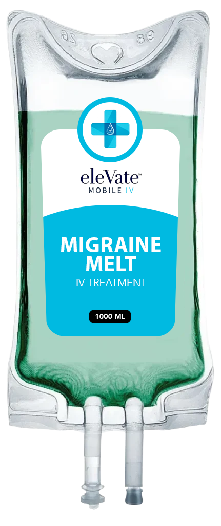 A bag of migraine melt is shown on a white background.