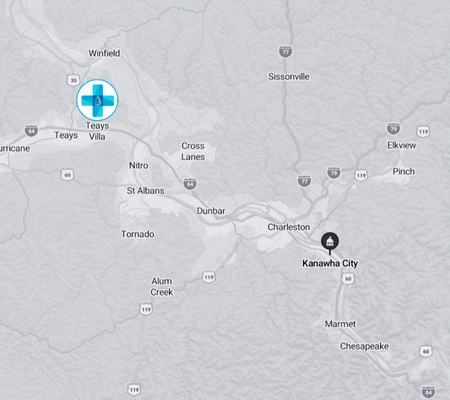 A map showing the location of a hospital in kansas city