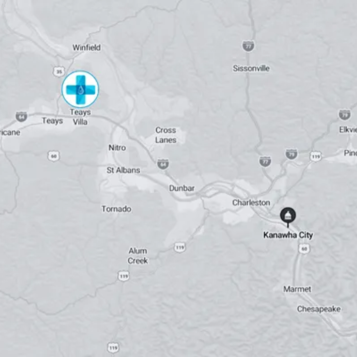 A map showing the location of a hospital in kansas city