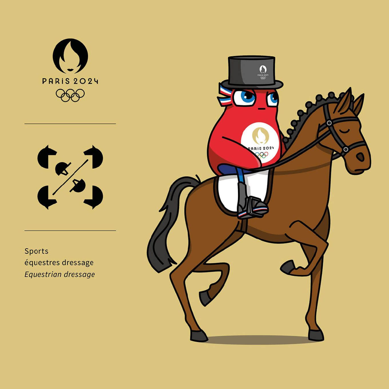 Design of the Paris 2024 Olympic pictogram for horse riding shown in an article by The End Creative Agency