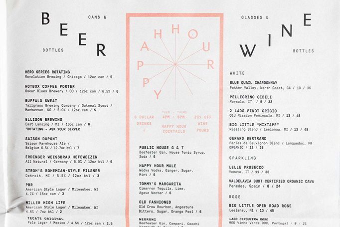 An image of the menu layout for The Public House, featured in a graphic design article by The End Creative Agency, a Sydney-based agency with a focus on visual communication design