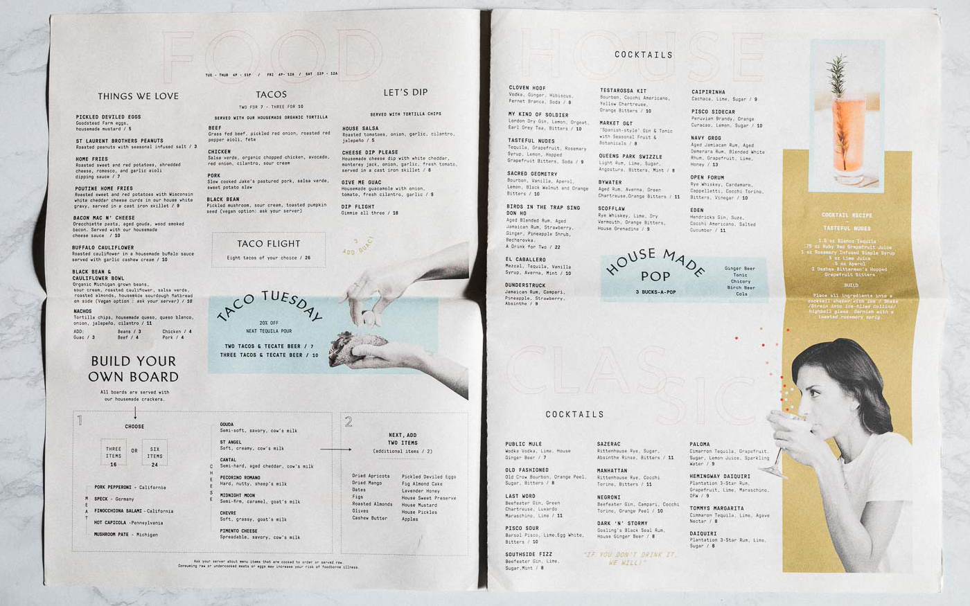 A professionally designed menu for The Public House, featured in an article by The End Creative Agency, a Sydney-based graphic design agency 