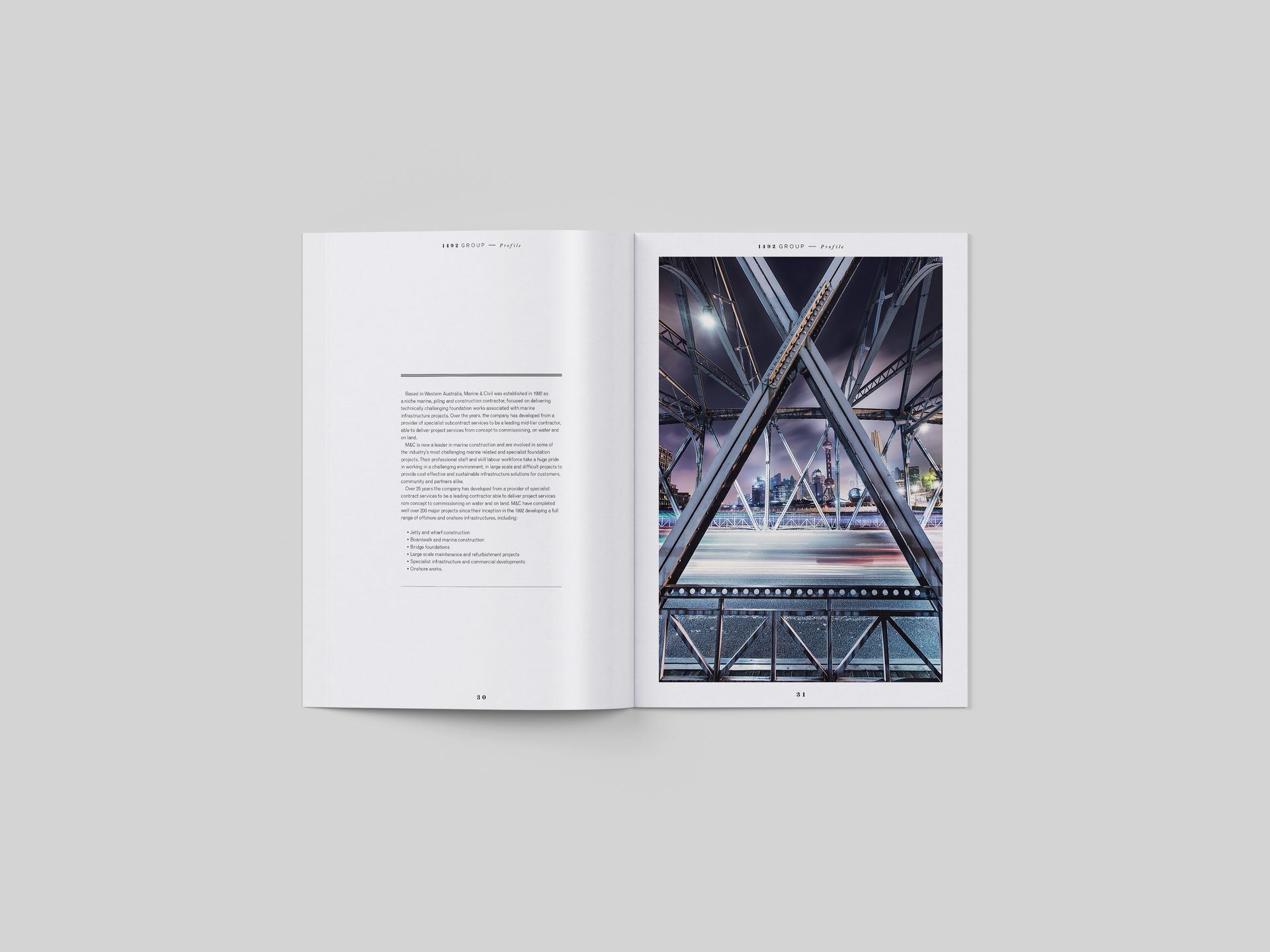 Front view of a double spread of a prospectus design created by The End Creative Agency