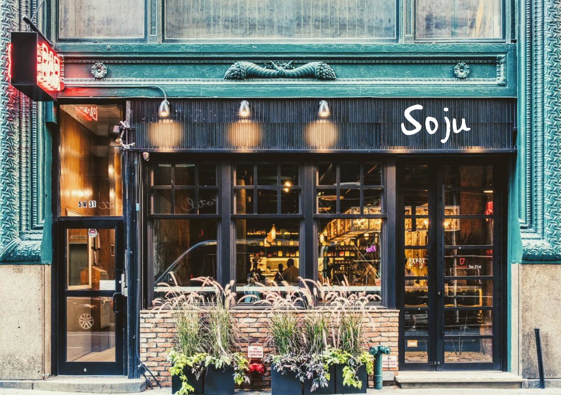 Image of the Soju restaurant exterior,  showcasing the logo designed by The End Creative Agency.