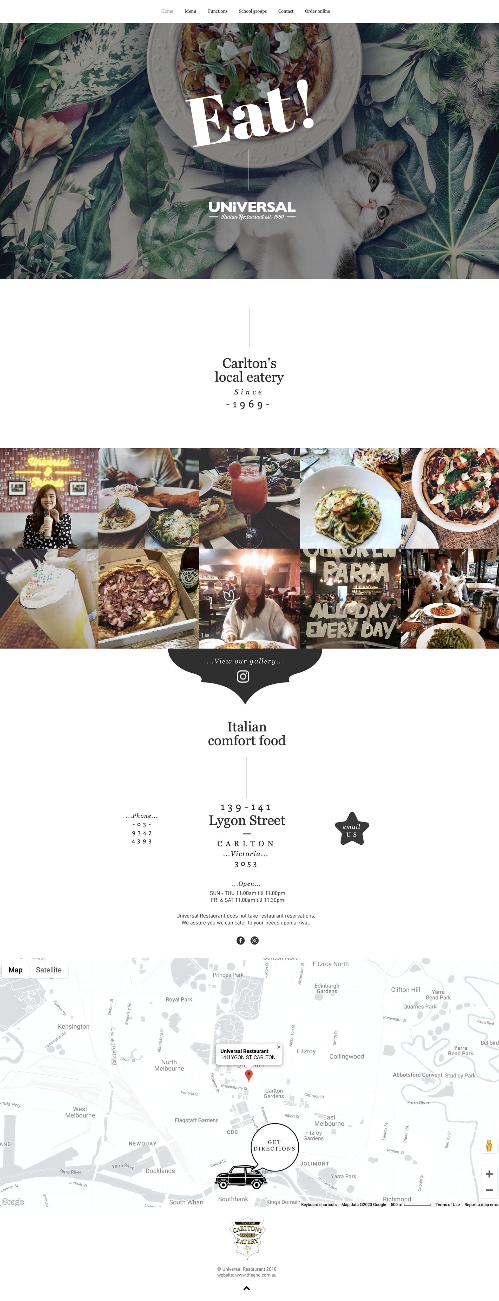 A full view of the Universal Restaurant homepage, created by The End Creative Agency, a Sydney-based graphic design agency.