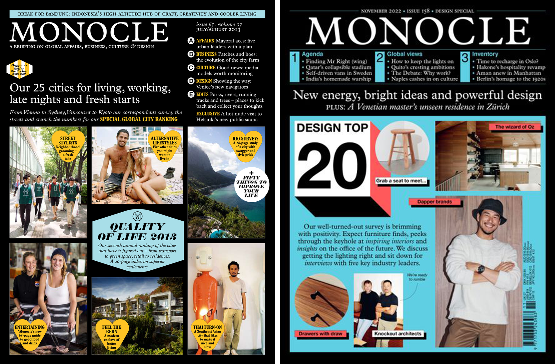 A magazine designer from The End Creative Agency in Sydney writes a blog post while showcasing Monocle magazine, highlighting its innovative layout and elegant graphic design.