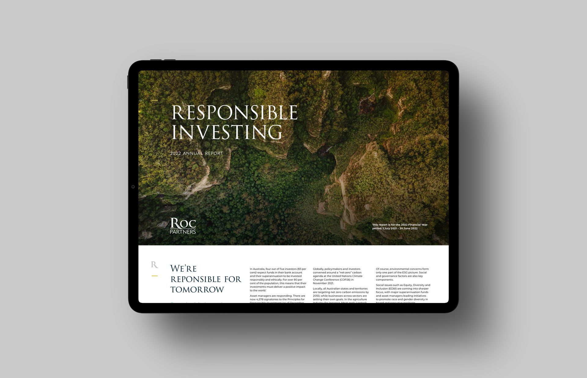 The annual report The End Creative Agency designed for ROC Partners