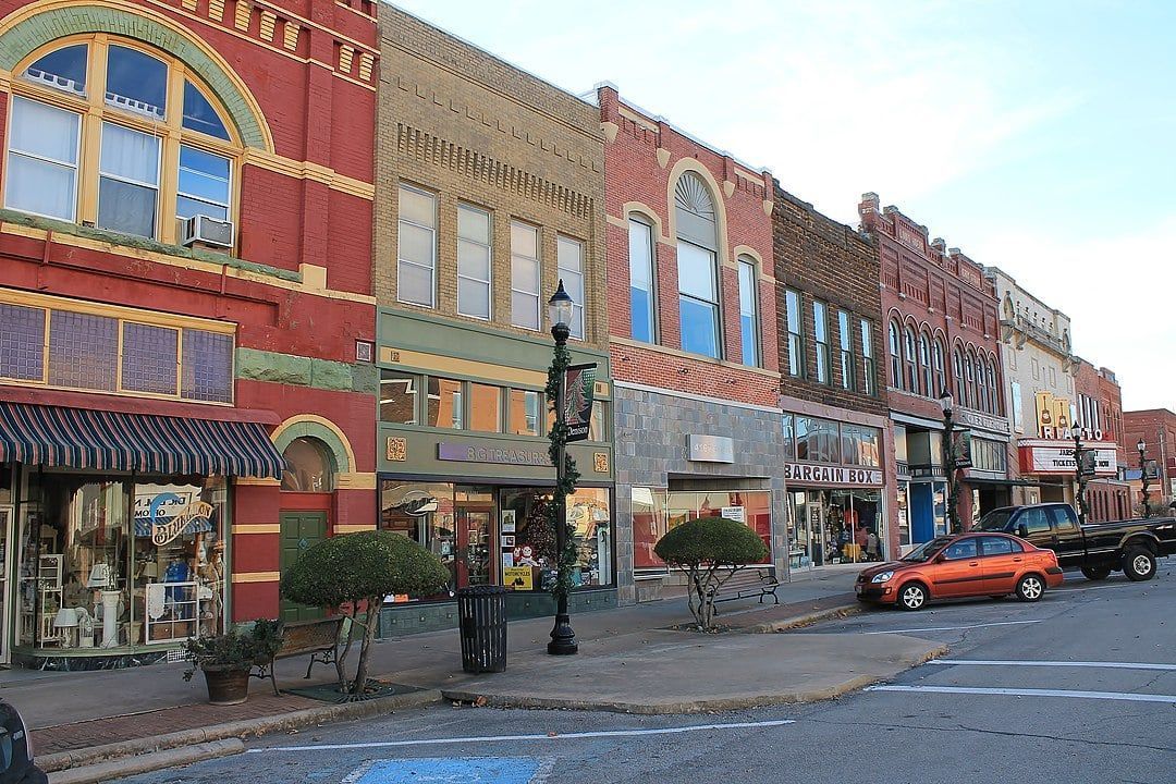 Colorful historic storefronts in downtown Decatur, Texas