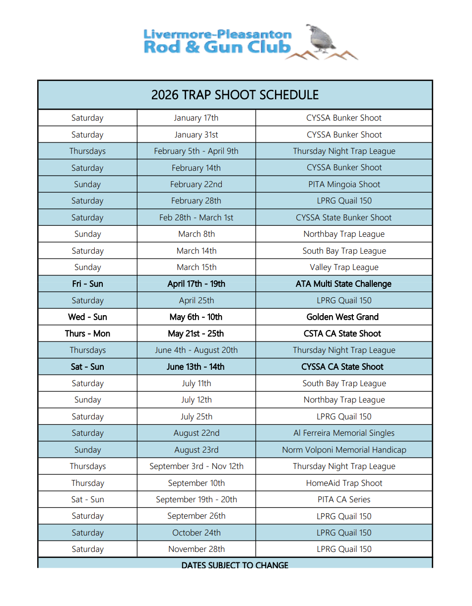 LPRG Trap Events Schedule