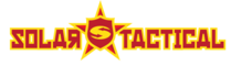 The logo for solar tactical has a red star and shield on it.