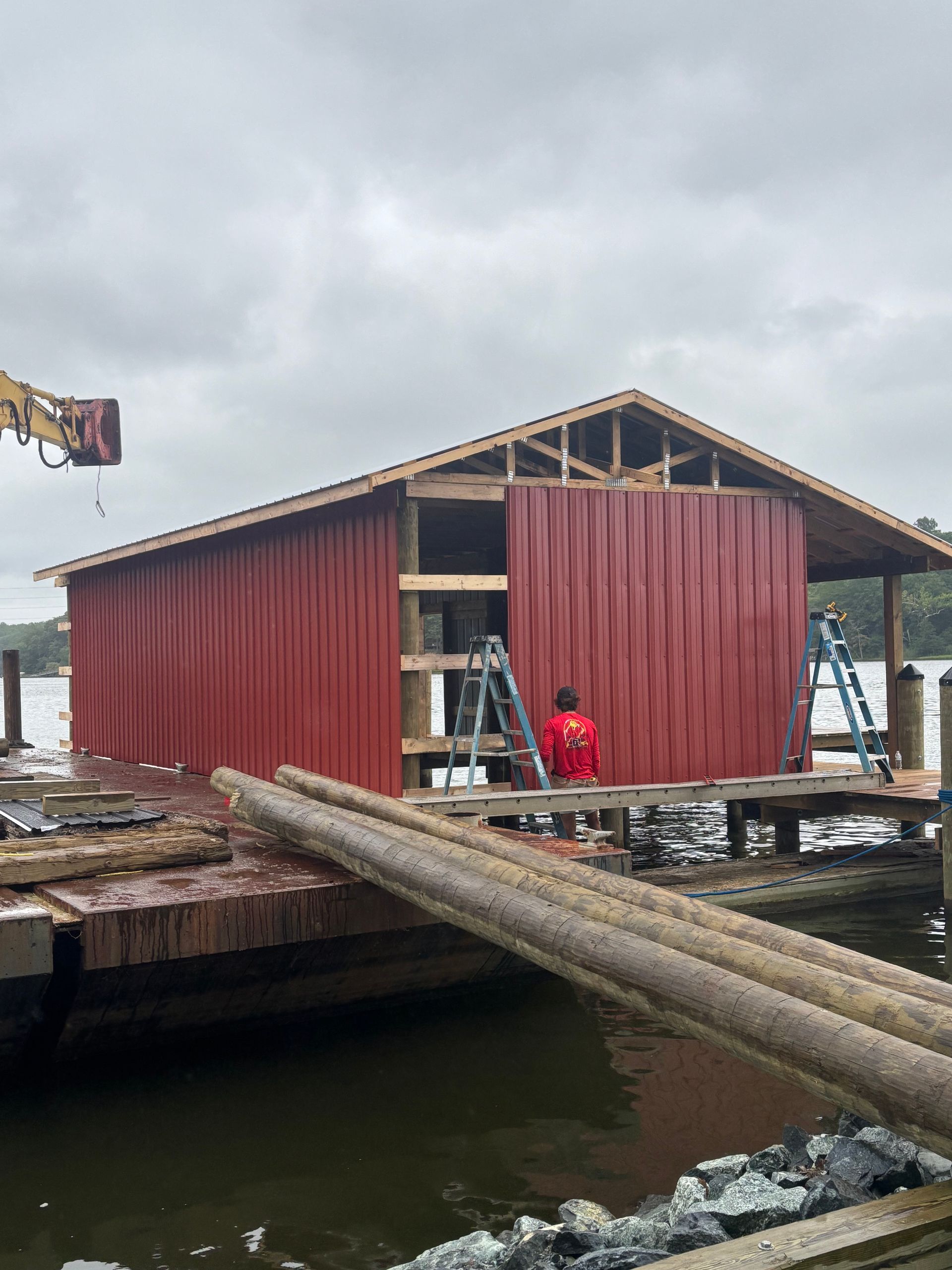 Building a boathouse on St. Leonard Creek