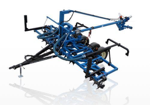 Blue and black metal machine frame isolated on white background