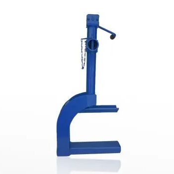 Blue metal manual bottle capper with clamp and lever on a white background